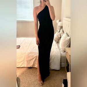 Forever 21 One-Shoulder Slinky Black Dress with Slit